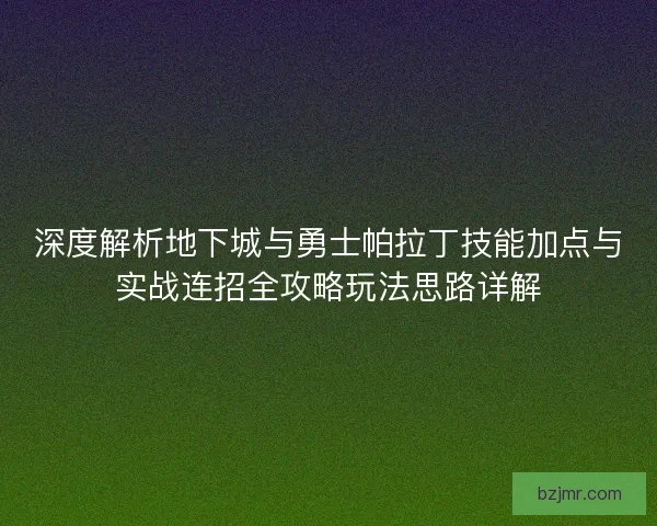深度解析地下城与勇士帕拉丁技能加点与实战连招全攻略玩法思路详解
